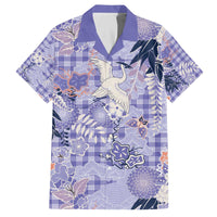 Purple Palaka Crane and Flowers Family Matching Off The Shoulder Long Sleeve Dress and Hawaiian Shirt Japan Heritage Spirit - Polynesian Pride