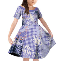 Purple Palaka Crane and Flowers Family Matching Off Shoulder Short Dress and Hawaiian Shirt Japan Heritage Spirit - Polynesian Pride