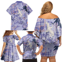 Purple Palaka Crane and Flowers Family Matching Off Shoulder Short Dress and Hawaiian Shirt Japan Heritage Spirit - Polynesian Pride