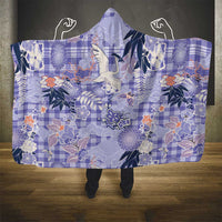 Purple Palaka Crane and Flowers Hooded Blanket Japan Heritage Spirit - Polynesian Pride