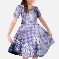 Purple Palaka Crane and Flowers Kid Short Sleeve Dress Japan Heritage Spirit - Polynesian Pride