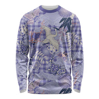 Purple Palaka Crane and Flowers Long Sleeve Shirt Japan Heritage Spirit - Polynesian Pride