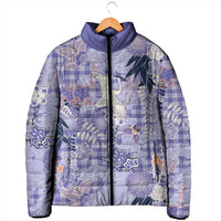 Purple Palaka Crane and Flowers Padded Jacket Japan Heritage Spirit - Polynesian Pride