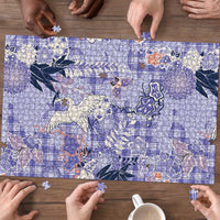 Purple Palaka Crane and Flowers Puzzle Japan Heritage Spirit - Polynesian Pride