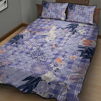 Purple Palaka Crane and Flowers Quilt Bed Set Japan Heritage Spirit - Polynesian Pride