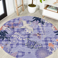 Purple Palaka Crane and Flowers Round Carpet Japan Heritage Spirit - Polynesian Pride