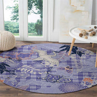 Purple Palaka Crane and Flowers Round Carpet Japan Heritage Spirit - Polynesian Pride