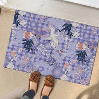 Purple Palaka Crane and Flowers Rubber Doormat Japan Heritage Spirit - Polynesian Pride