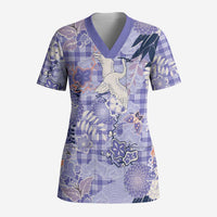 Purple Palaka Crane and Flowers Scrub Top Japan Heritage Spirit LT9 Adult Purple - Polynesian Pride