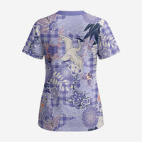 Purple Palaka Crane and Flowers Scrub Top Japan Heritage Spirit LT9 - Polynesian Pride