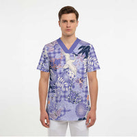Purple Palaka Crane and Flowers Scrub Top Japan Heritage Spirit LT9 - Polynesian Pride