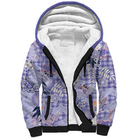 Purple Palaka Crane and Flowers Sherpa Hoodie Japan Heritage Spirit - Polynesian Pride
