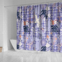 Purple Palaka Crane and Flowers Shower Curtain Japan Heritage Spirit - Polynesian Pride