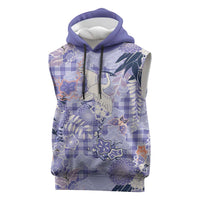 Purple Palaka Crane and Flowers Sleeveless Hoodie Japan Heritage Spirit - Polynesian Pride