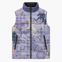 Purple Palaka Crane and Flowers Sleeveless Puffer Jacket Japan Heritage Spirit - Polynesian Pride