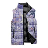 Purple Palaka Crane and Flowers Sleeveless Puffer Jacket Japan Heritage Spirit - Polynesian Pride