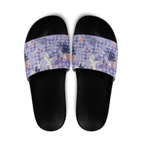 Purple Palaka Crane and Flowers Slide Sandals Japan Heritage Spirit - Polynesian Pride