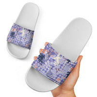 Purple Palaka Crane and Flowers Slide Sandals Japan Heritage Spirit - Polynesian Pride