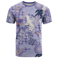 Purple Palaka Crane and Flowers T Shirt Japan Heritage Spirit - Polynesian Pride