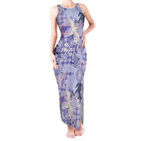 Purple Palaka Crane and Flowers Tank Maxi Dress Japan Heritage Spirit - Polynesian Pride