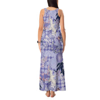 Purple Palaka Crane and Flowers Tank Maxi Dress Japan Heritage Spirit - Polynesian Pride