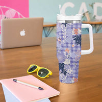 Purple Palaka Crane and Flowers Tumbler With Handle Japan Heritage Spirit - Polynesian Pride