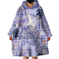 Purple Palaka Crane and Flowers Wearable Blanket Hoodie Japan Heritage Spirit - Polynesian Pride