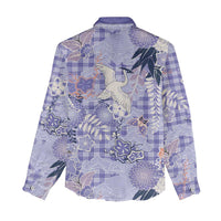 Purple Palaka Crane and Flowers Women Casual Shirt Japan Heritage Spirit - Polynesian Pride