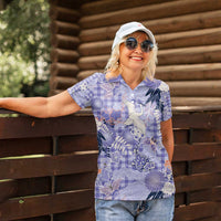 Purple Palaka Crane and Flowers Women Polo Shirt Japan Heritage Spirit - Polynesian Pride