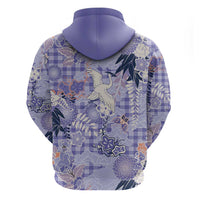 Purple Palaka Crane and Flowers Zip Hoodie Japan Heritage Spirit - Polynesian Pride