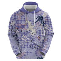 Purple Palaka Crane and Flowers Zip Hoodie Japan Heritage Spirit - Polynesian Pride