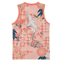 Red Palaka Crane and Flowers Basketball Jersey Japan Heritage Spirit - Polynesian Pride