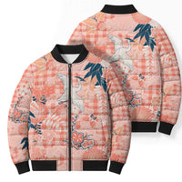 Red Palaka Crane and Flowers Bomber Puffer Jacket Japan Heritage Spirit - Polynesian Pride