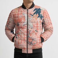 Red Palaka Crane and Flowers Bomber Puffer Jacket Japan Heritage Spirit - Polynesian Pride