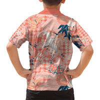 Red Palaka Crane and Flowers Family Matching Off Shoulder Maxi Dress and Hawaiian Shirt Japan Heritage Spirit - Polynesian Pride