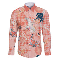 Red Palaka Crane and Flowers Family Matching Off Shoulder Maxi Dress and Hawaiian Shirt Japan Heritage Spirit - Polynesian Pride