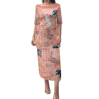 Red Palaka Crane and Flowers Family Matching Puletasi and Hawaiian Shirt Japan Heritage Spirit - Polynesian Pride