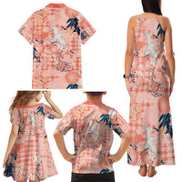 Red Palaka Crane and Flowers Family Matching Tank Maxi Dress and Hawaiian Shirt Japan Heritage Spirit - Polynesian Pride