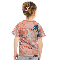 Red Palaka Crane and Flowers Kid T Shirt Japan Heritage Spirit - Polynesian Pride