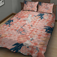 Red Palaka Crane and Flowers Quilt Bed Set Japan Heritage Spirit - Polynesian Pride
