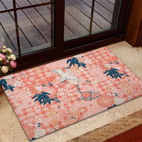 Red Palaka Crane and Flowers Rubber Doormat Japan Heritage Spirit - Polynesian Pride