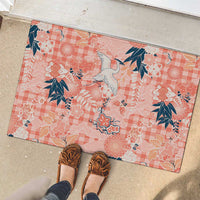 Red Palaka Crane and Flowers Rubber Doormat Japan Heritage Spirit - Polynesian Pride
