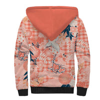 Red Palaka Crane and Flowers Sherpa Hoodie Japan Heritage Spirit - Polynesian Pride