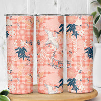 Red Palaka Crane and Flowers Skinny Tumbler Japan Heritage Spirit - Polynesian Pride