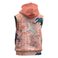 Red Palaka Crane and Flowers Sleeveless Hoodie Japan Heritage Spirit - Polynesian Pride