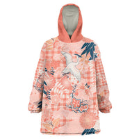 Red Palaka Crane and Flowers Wearable Blanket Hoodie Japan Heritage Spirit - Polynesian Pride