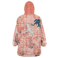Red Palaka Crane and Flowers Wearable Blanket Hoodie Japan Heritage Spirit - Polynesian Pride