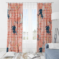 Red Palaka Crane and Flowers Window Curtain Japan Heritage Spirit - Polynesian Pride