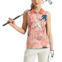 Red Palaka Crane and Flowers Women Sleeveless Polo Shirt Japan Heritage Spirit - Polynesian Pride