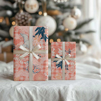 Red Palaka Crane and Flowers Wrapping Paper Japan Heritage Spirit - Polynesian Pride